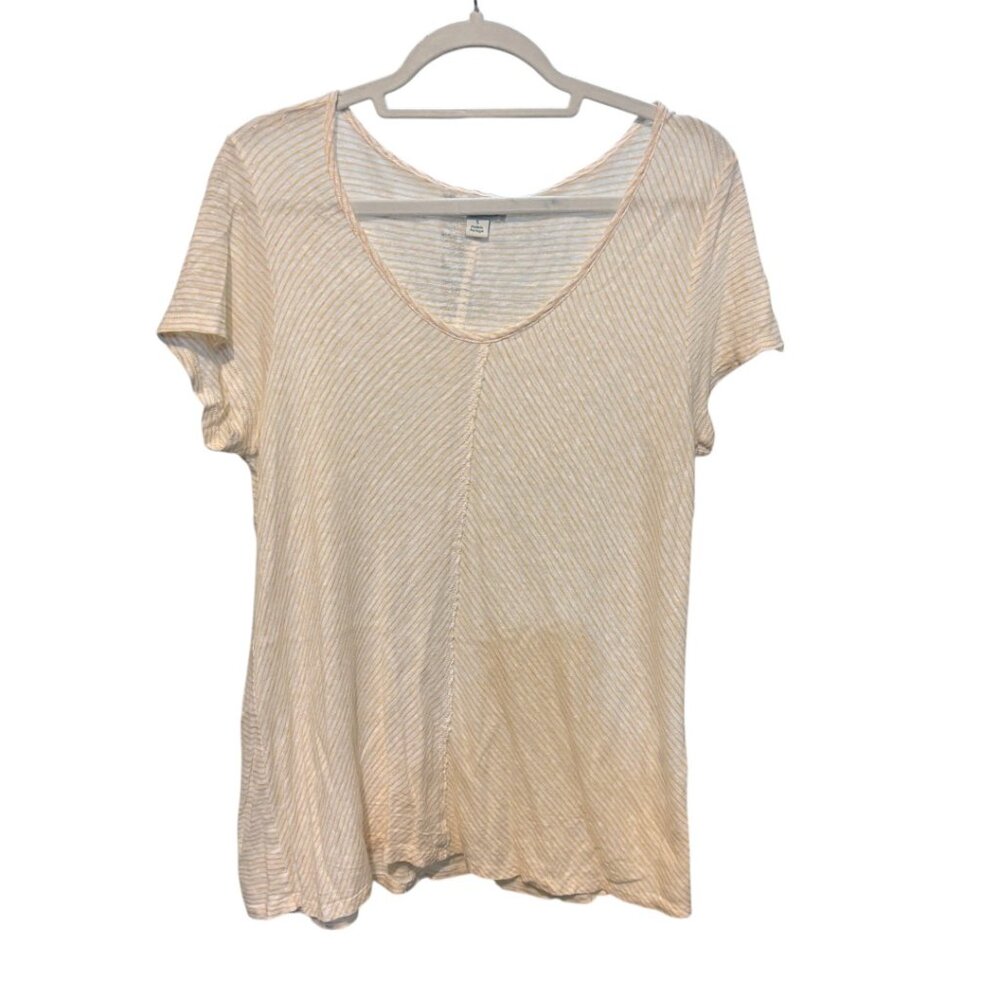 Sundance Linen Yellow White Stripe Short Sleeve Top